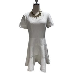 Rebecca Taylor Short Sleeve Stretch Textured Scoop Neck White Lined Dress Sz 10